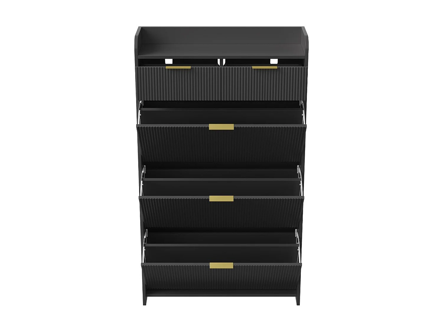 Meuble à chaussures avec 3 abattants et étagère, rangement d’entrée noir, armoire à chaussures gain de place