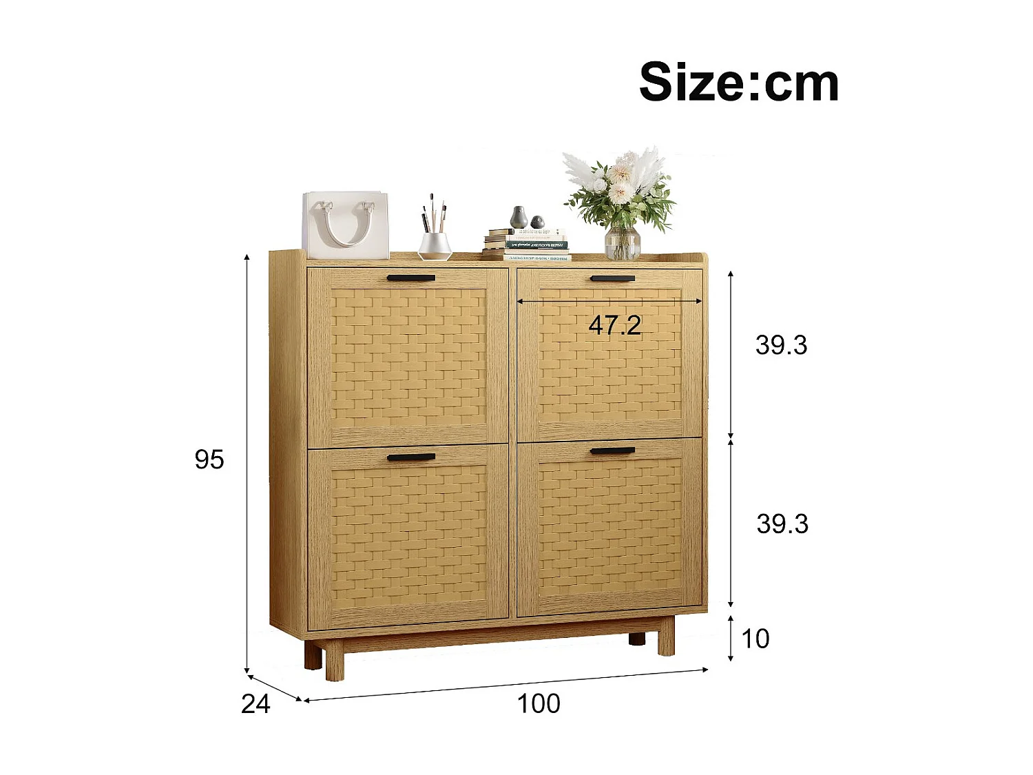 Meuble à chaussures 4 abattants avec niches ouvertes, rangement d’entrée 100 x 24 x 95 cm, effet bois naturel, pour couloir et salon