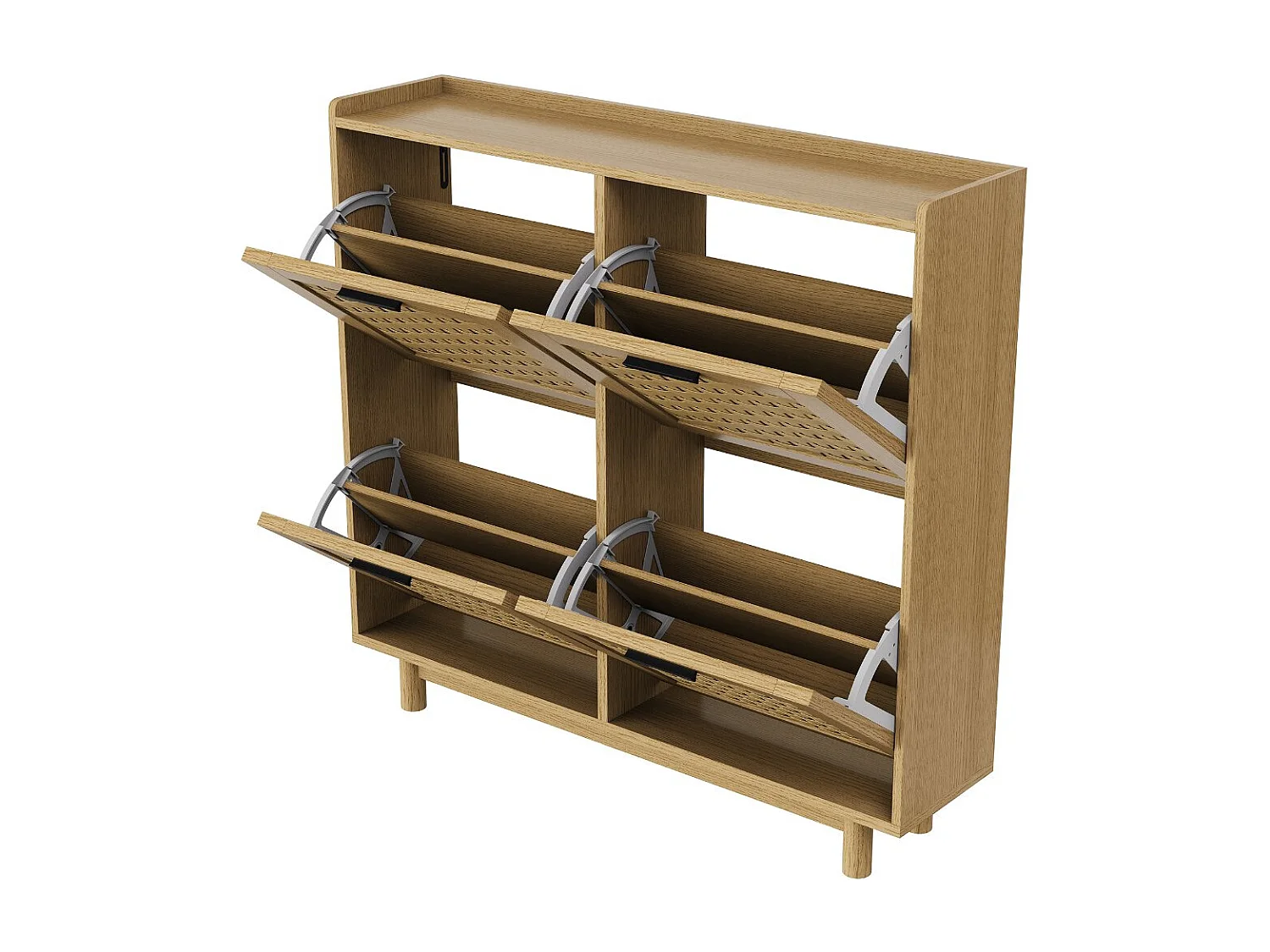 Meuble à chaussures 4 abattants avec niches ouvertes, rangement d’entrée 100 x 24 x 95 cm, effet bois naturel, pour couloir et salon