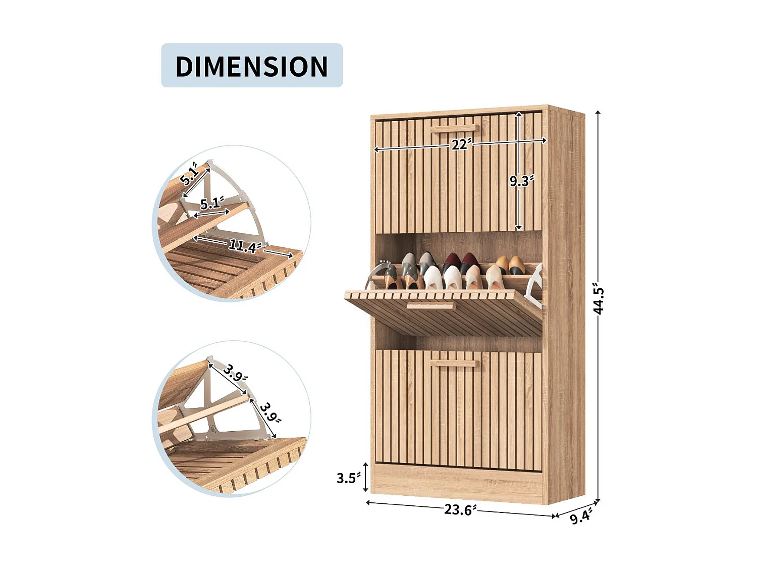 Meuble à chaussures cannage bois 2 abattants, rangement étroit entrée, armoire chaussures design naturel gain de place