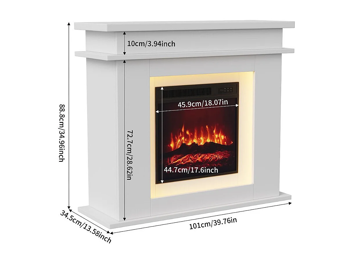 Cheminée électrique avec meuble blanc, effet flamme 3D LED, couleurs réglables, foyer décoratif salon