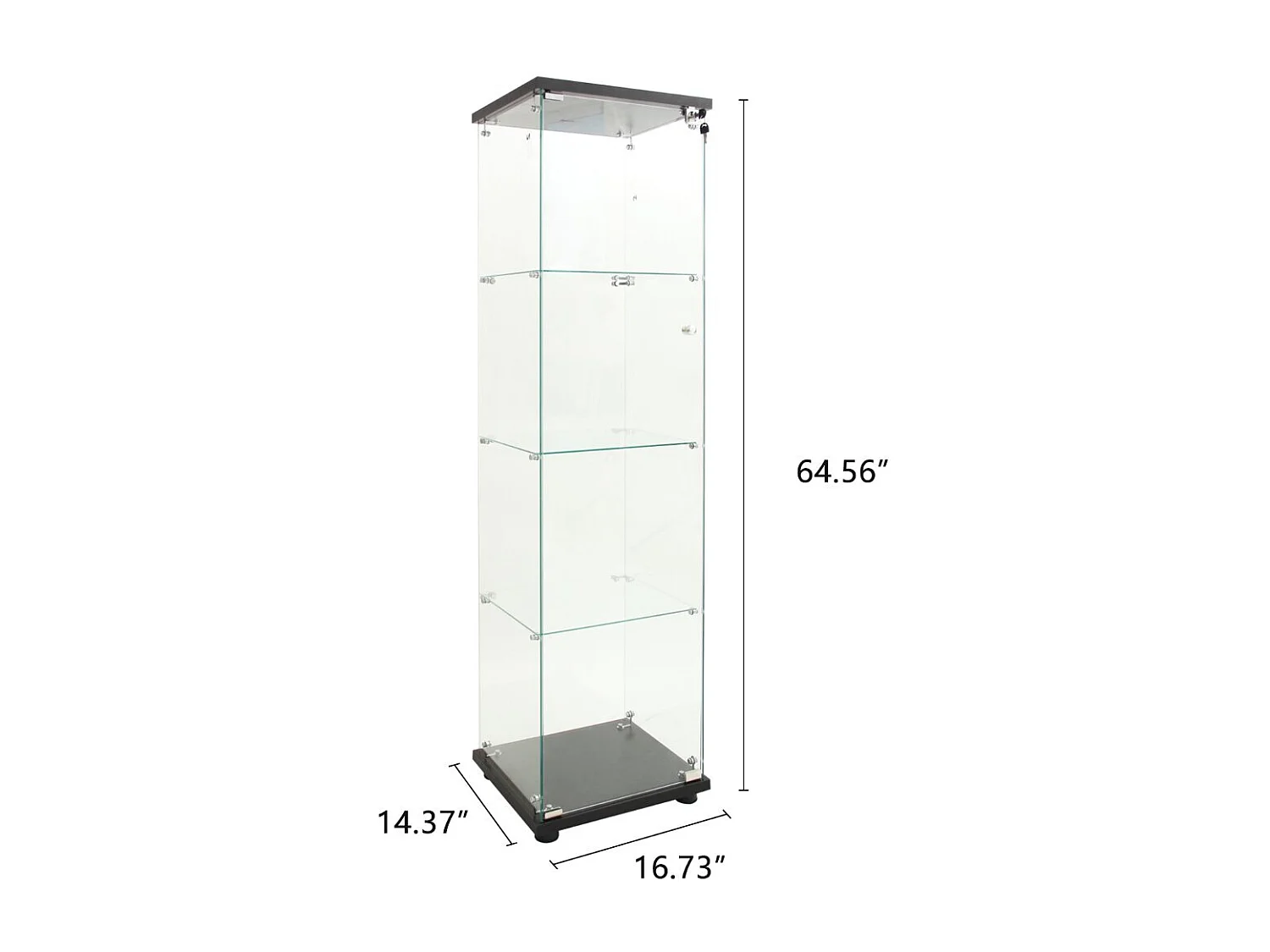 Vitrine en verre 2 portes, meuble vitrine 4 étagères, bibliothèque vitrée, armoire de présentation salon noir
