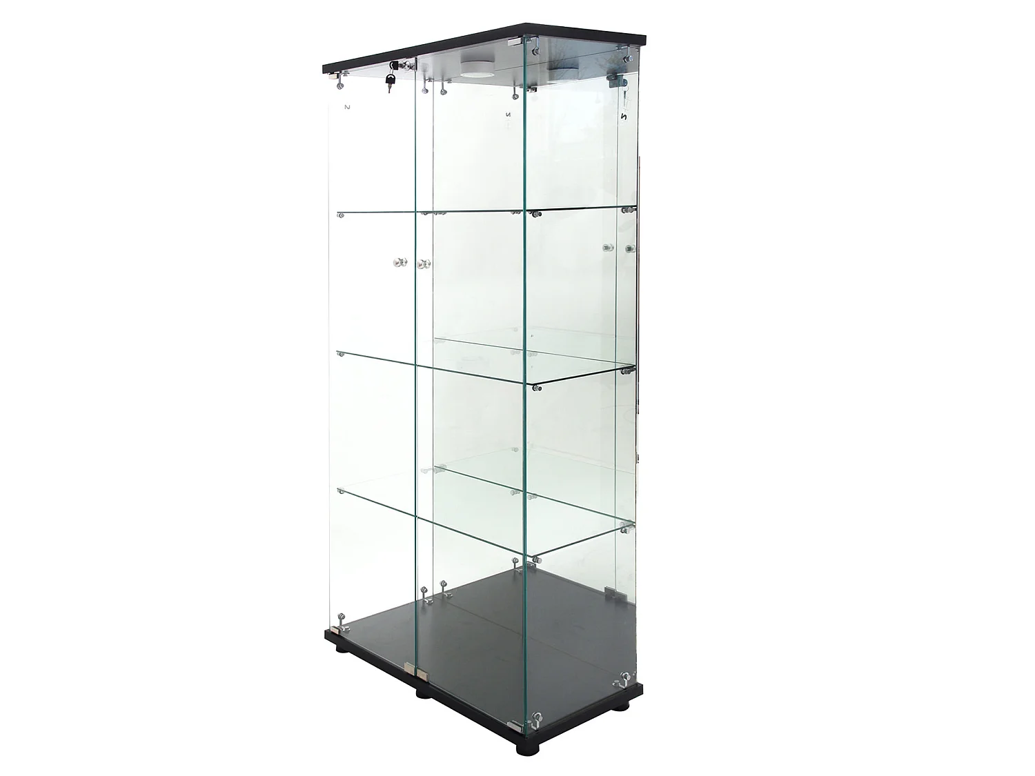 Vitrine en verre à quatre couches avec éclairage LED, double porte, vitrine sécurisée, disponible en noir