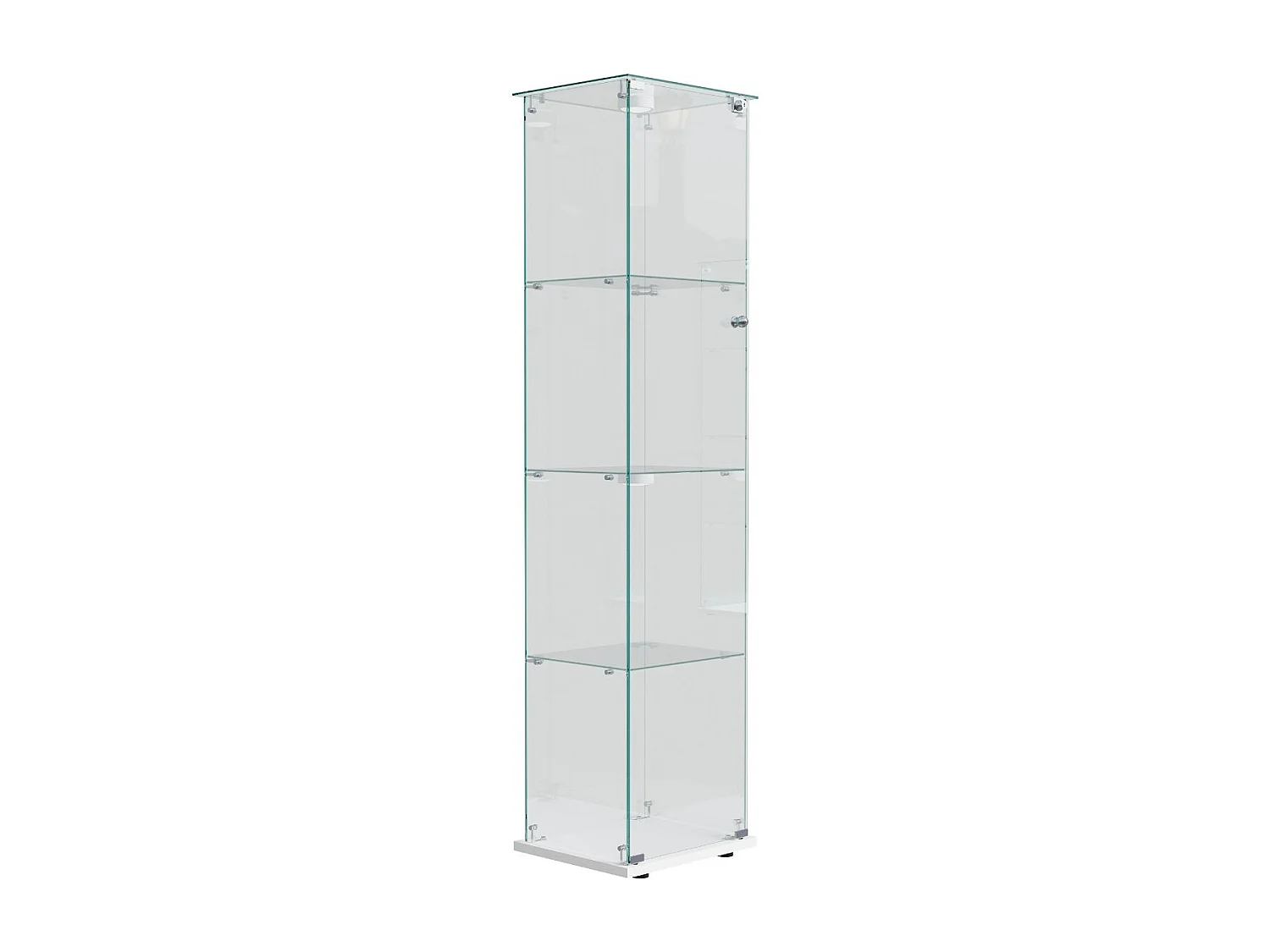 Vitrine en verre avec LED, armoire vitrée 4 étagères, meuble vitrine transparent salon, bibliothèque vitrée，blanc