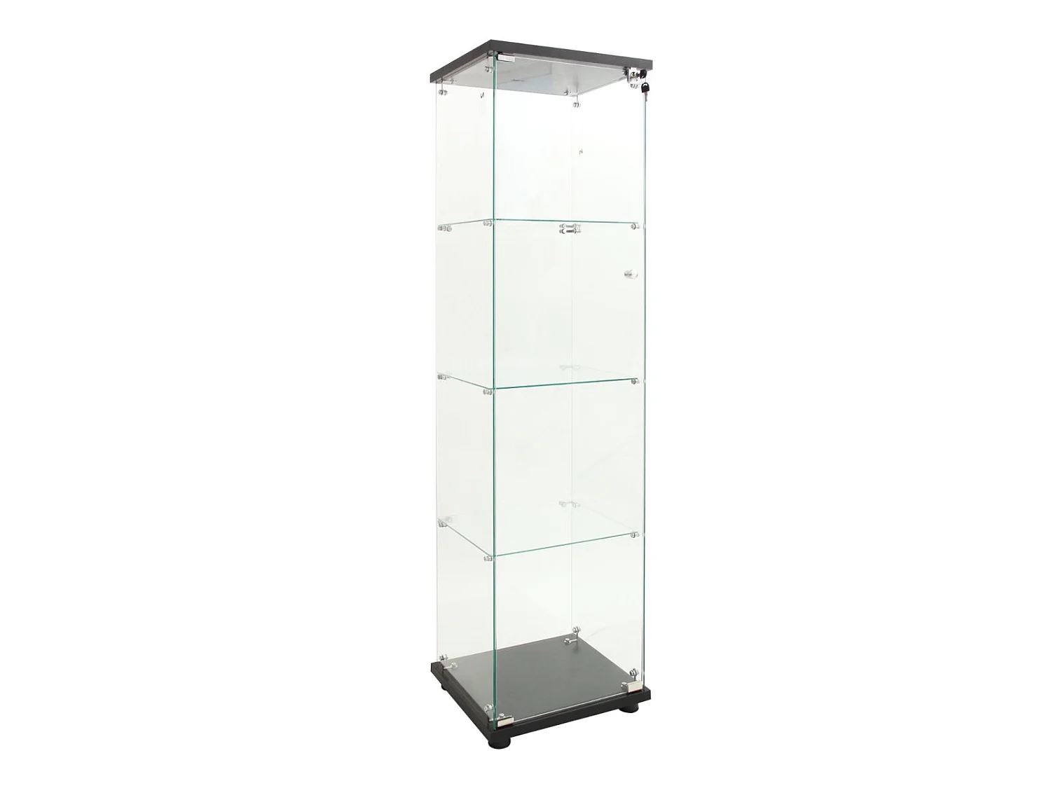 Vitrine en Verre avec LED, Armoir de Vitrine pour Collection Moderne avec 1 Portes et 4 étagères en Verre ESG, pour Le Bar, Le Salon, 166 x 45 x 15 cm, Noir