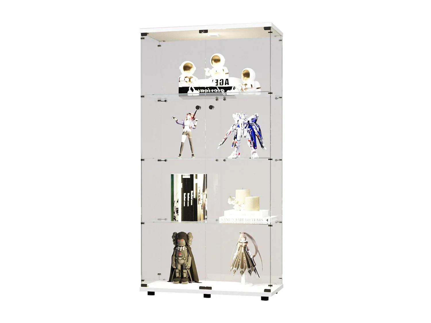 Vitrine en Verre avec LED, Armoir de Vitrine pour Collection Moderne avec 2 Portes et 4 étagères en Verre ESG, pour Le Bar, Le Salon, 166 x 45 x 14 cm, Blanc