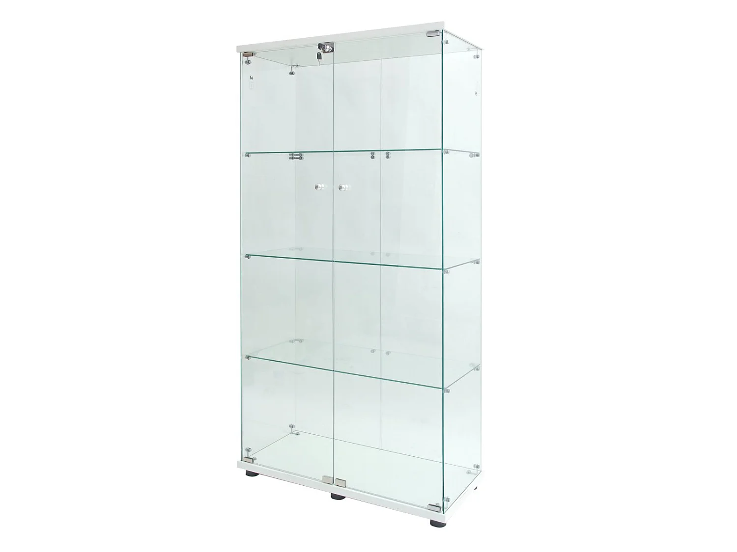 Vitrine en Verre avec LED, Armoir de Vitrine pour Collection Moderne avec 2 Portes et 4 étagères en Verre ESG, pour Le Bar, Le Salon, 166 x 45 x 14 cm, Blanc
