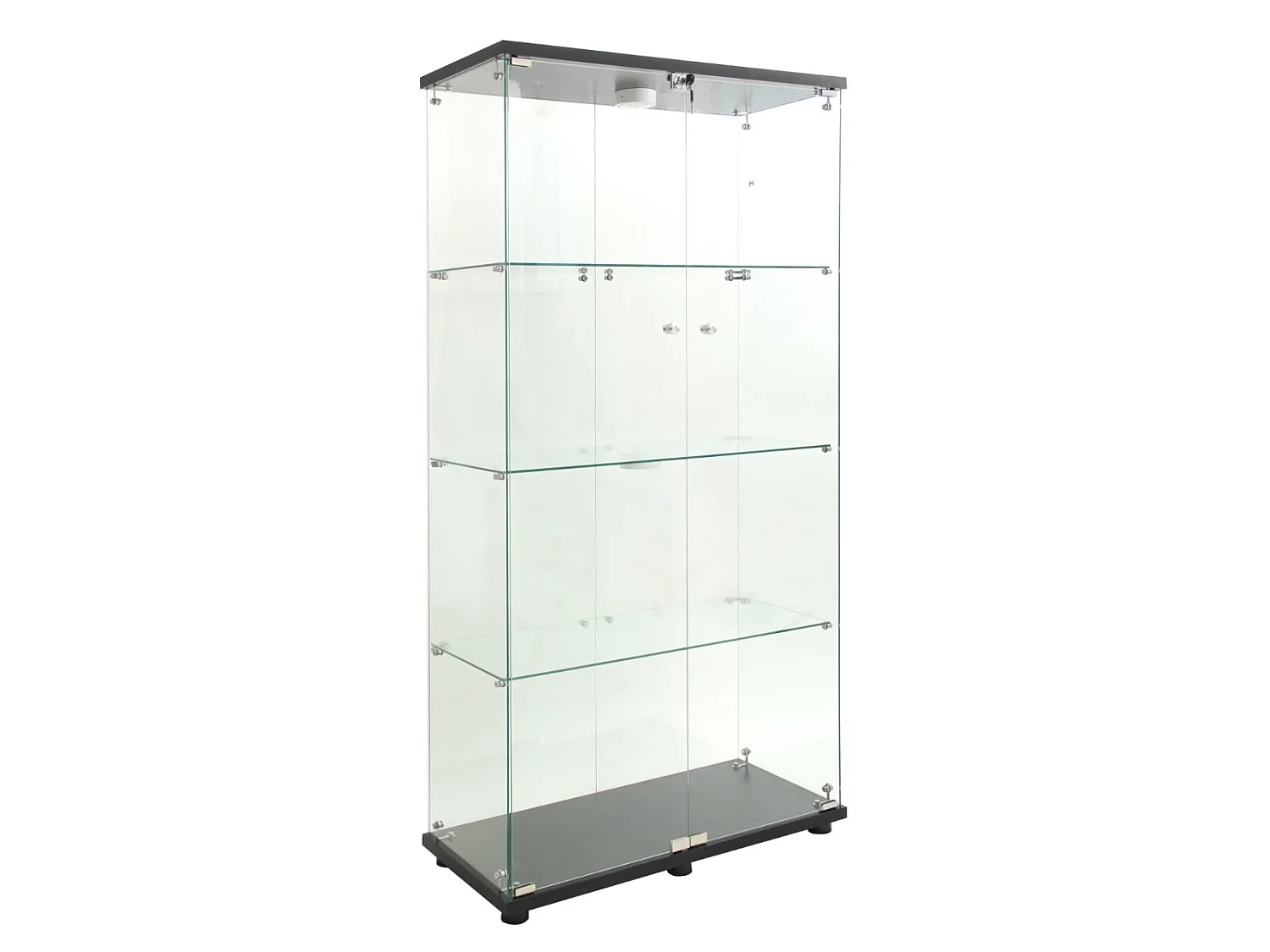 Vitrine en Verre avec LED, Armoir de Vitrine pour Collection Moderne avec 2 Portes et 4 étagères en Verre ESG, pour Le Bar, Le Salon, 166 x 45 x 14 cm, Noir