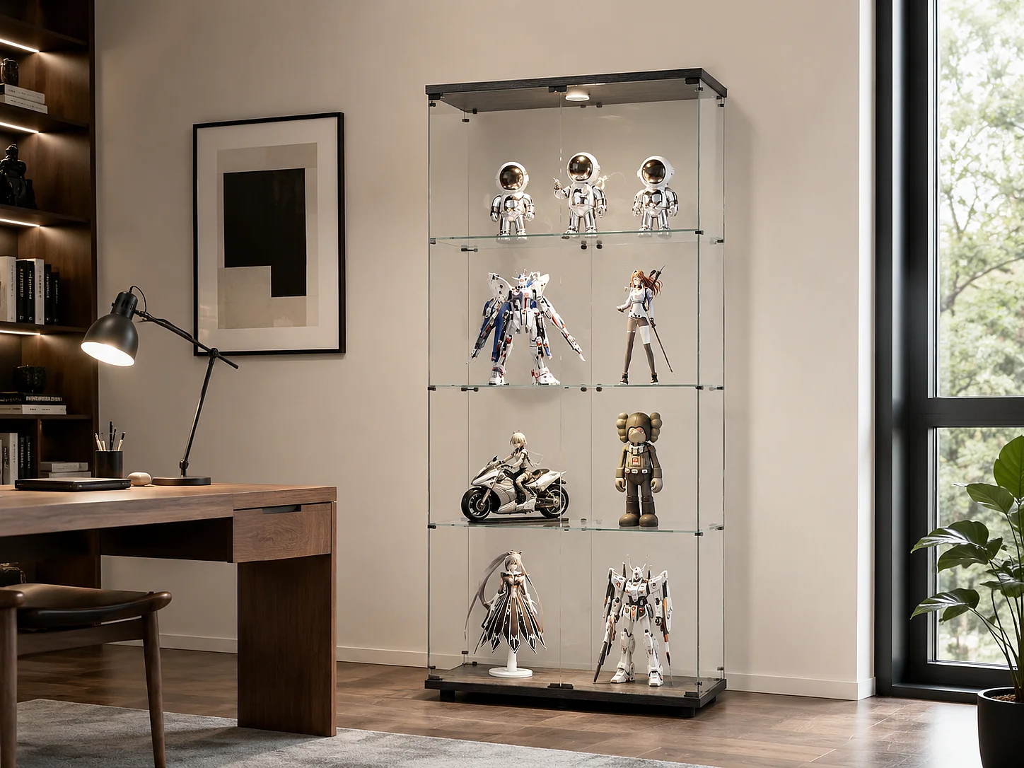 Vitrine en Verre avec LED, Armoir de Vitrine pour Collection Moderne avec 2 Portes et 4 étagères en Verre ESG, pour Le Bar, Le Salon, 166 x 45 x 14 cm, Noir