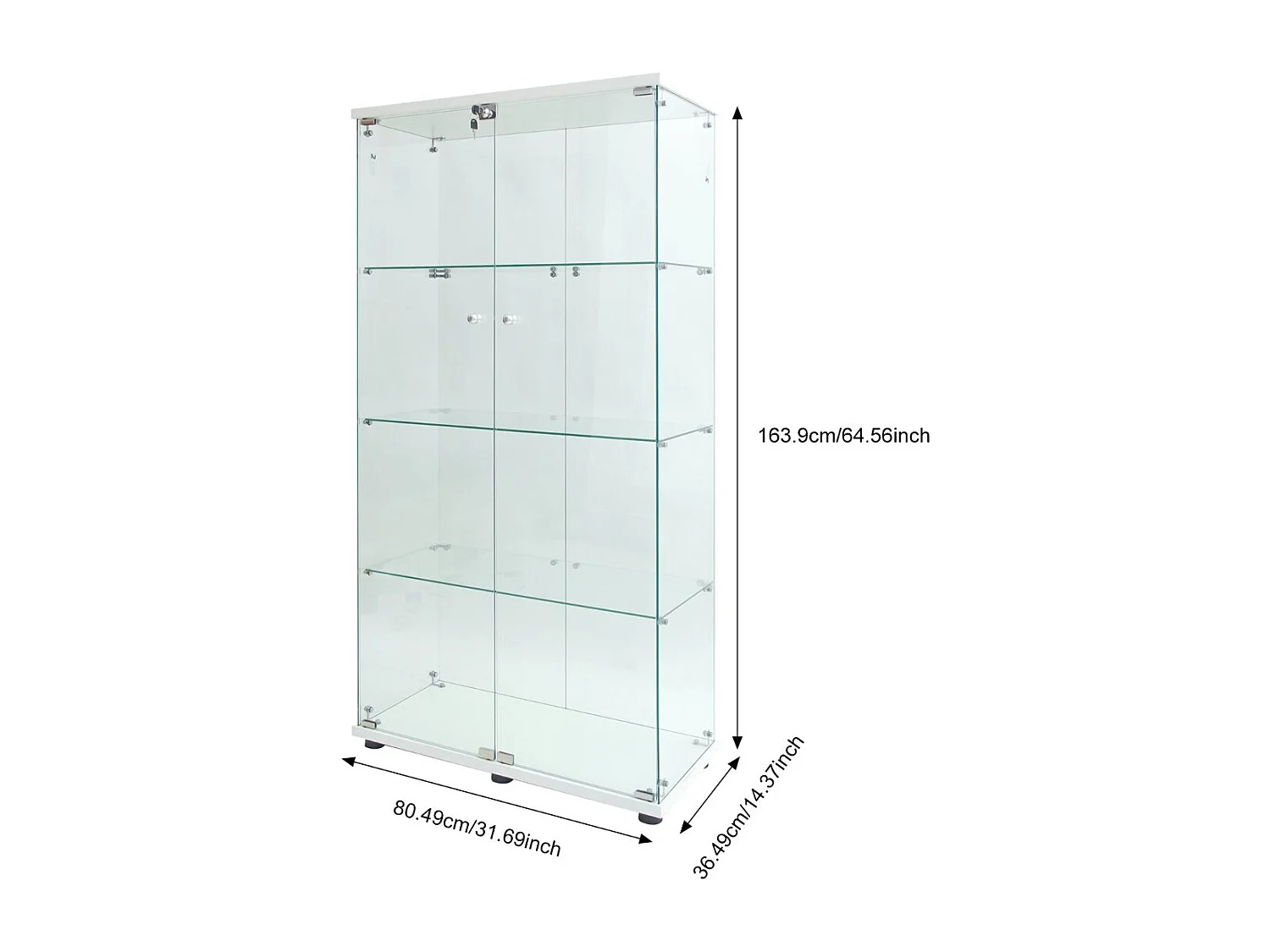 Vitrine en verre à quatre couches avec éclairage LED, double porte, vitrine sécurisée, disponible en blanc