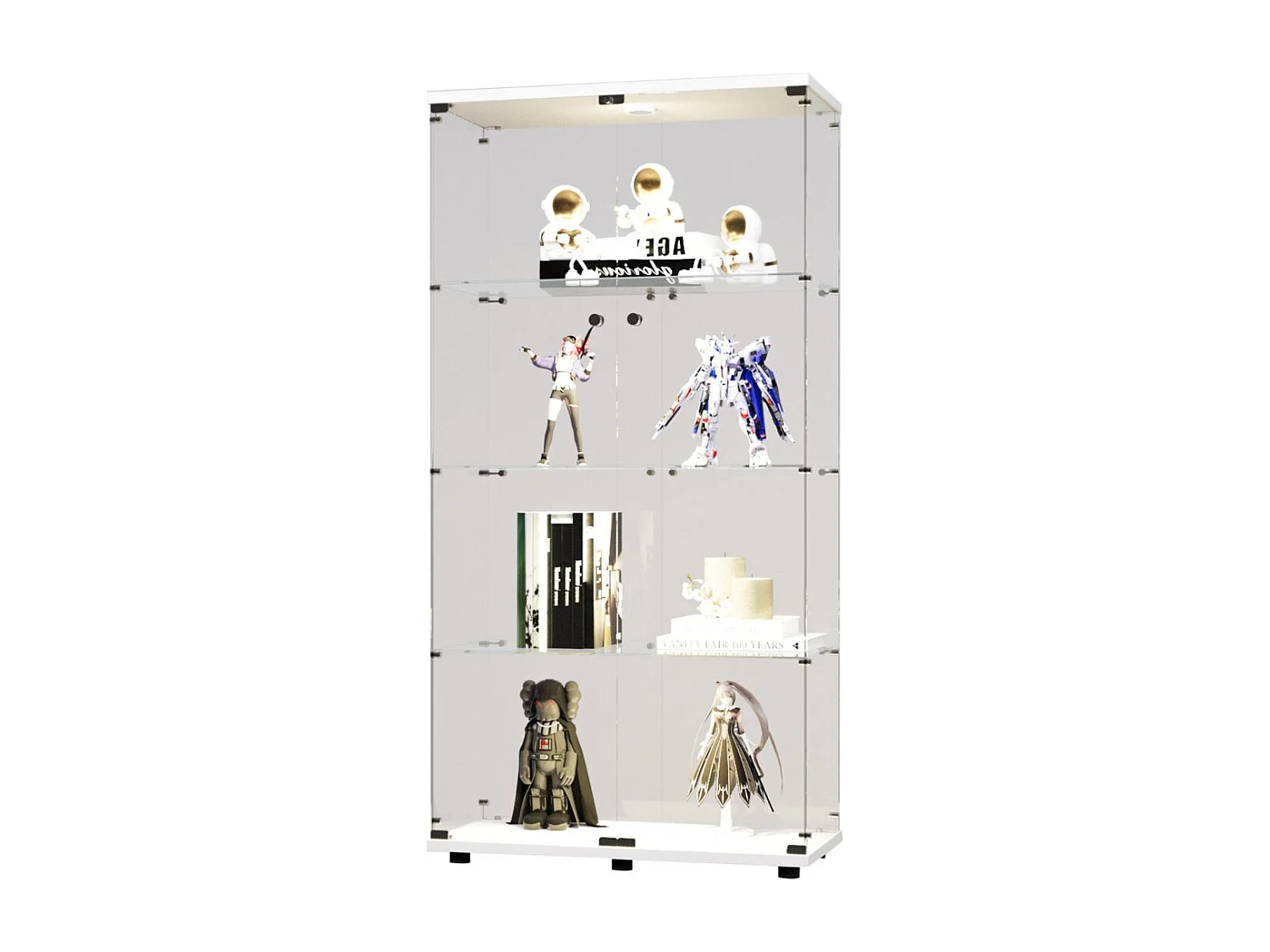 Vitrine en verre à quatre couches avec éclairage LED, double porte, vitrine sécurisée, disponible en blanc