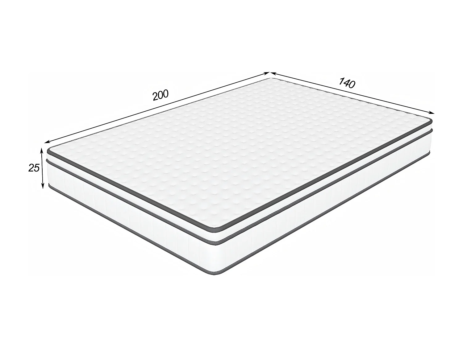 Matelas 2 place 140x200 à ressorts ensachés, 25 cm d’épaisseur, soutien renforcé, blanc et gris