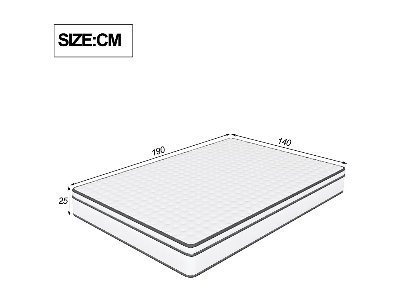 Matelas 2 place 140x190 à ressorts ensachés, 25 cm d’épaisseur, soutien renforcé, blanc et gris