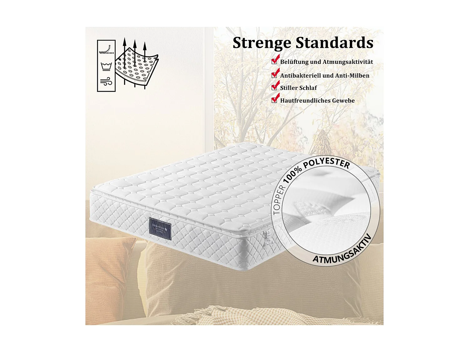 Matelas à ressorts 160x200, épaisseur 25 cm, soutien ferme, matelas respirant