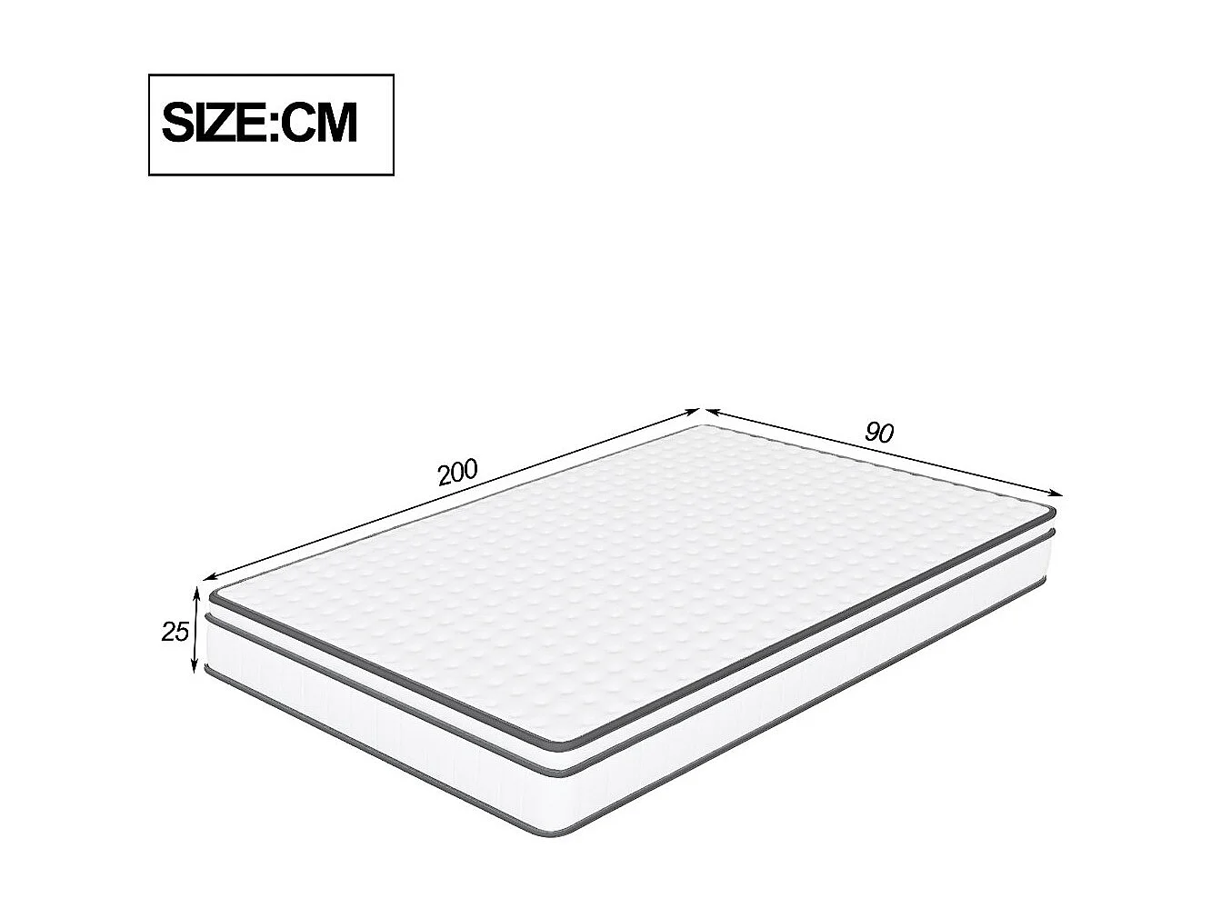 Matelas 1 place 90x200 à ressorts ensachés, 25 cm d’épaisseur, soutien renforcé, blanc et gris