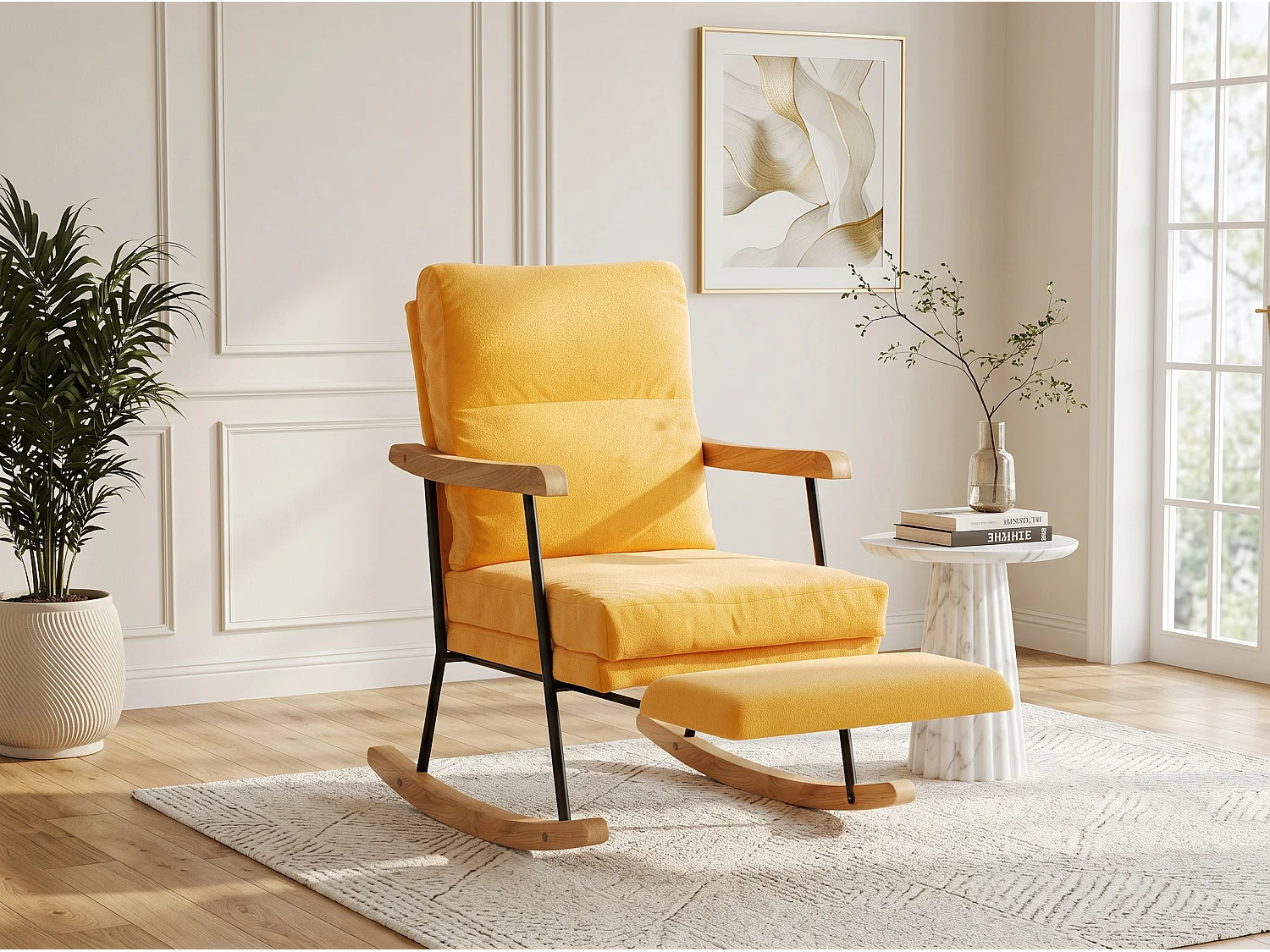 Fauteuil à Bascule Adulte - Chaise à Bascule d'extérieur Ergonomique - pour Salon - Jardin - Chambre - Jaune