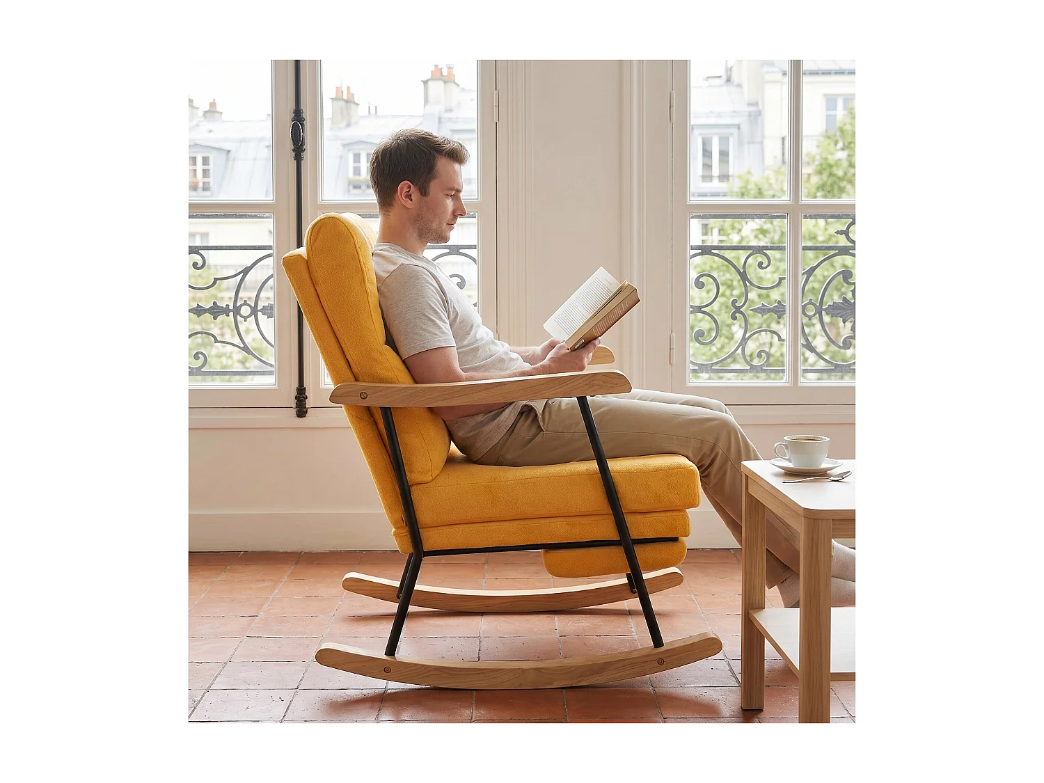 Fauteuil à Bascule Adulte - Chaise à Bascule d'extérieur Ergonomique - pour Salon - Jardin - Chambre - Jaune