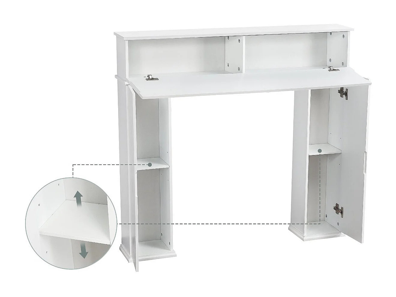 Meuble cheminée décoratif blanc avec rangement, manteau de cheminée 3 portes, console salon style classique
