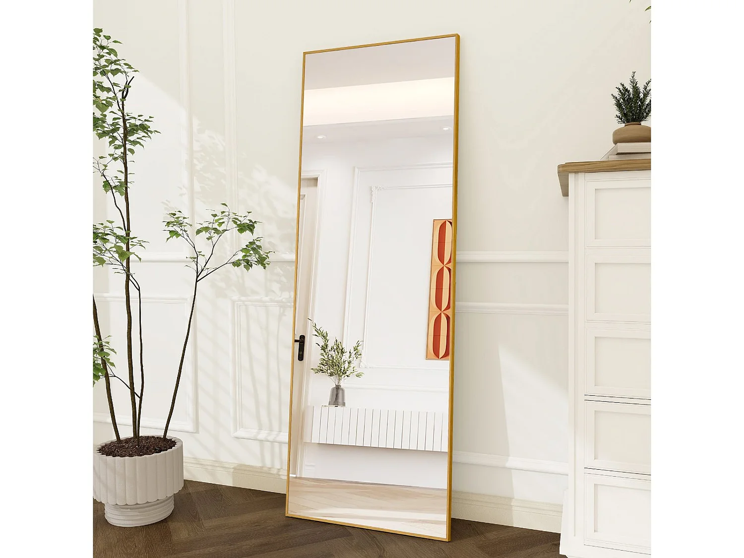 Miroir debout rectangulaire 164×54 cm avec cadre Doré – Design minimaliste et moderne