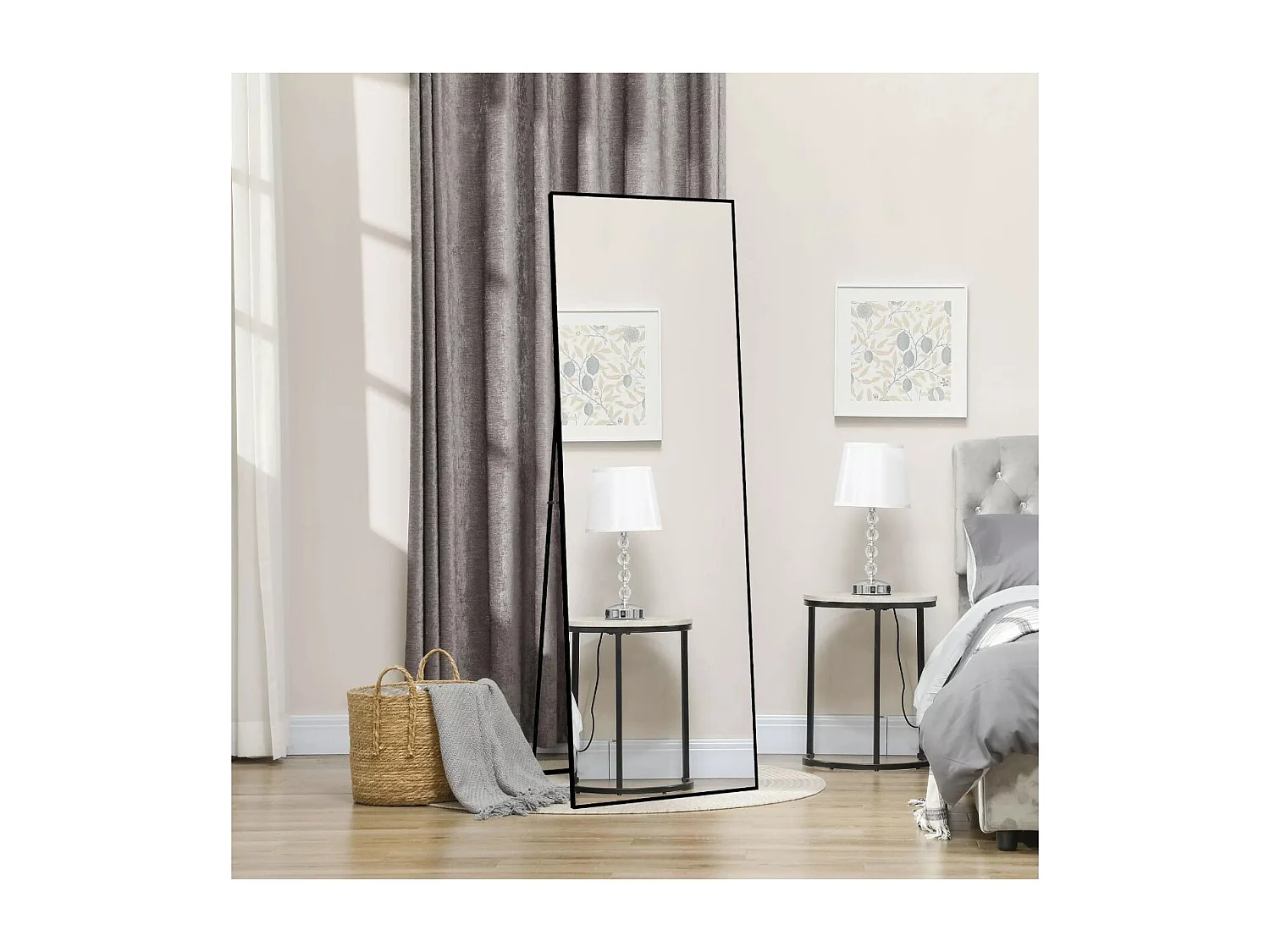 Miroir debout rectangulaire 177×77 cm avec cadre noir – Design minimaliste et moderne