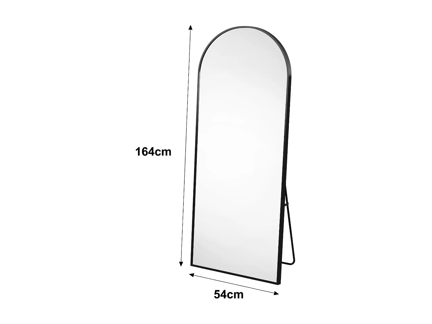 Miroir sur pied incurvé noir 164 x 54 cm - cadre noir - verre trempé- grand miroir plein pied