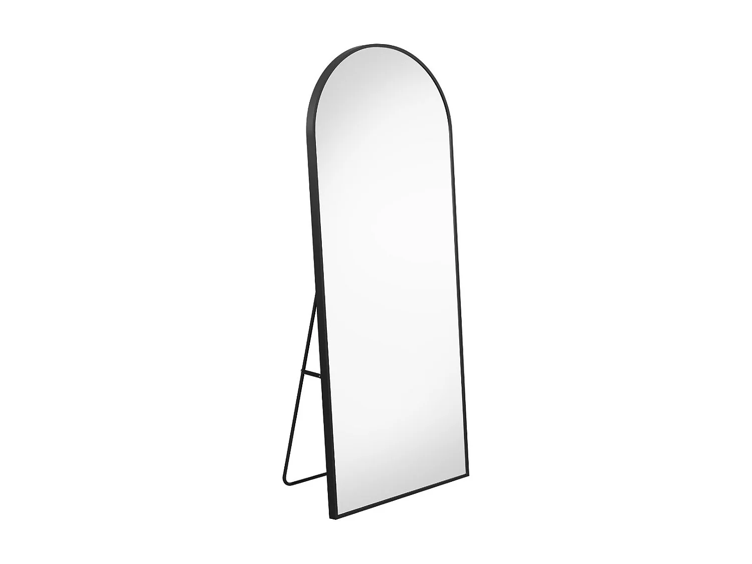 Miroir sur pied incurvé noir 164 x 54 cm - cadre noir - verre trempé- grand miroir plein pied