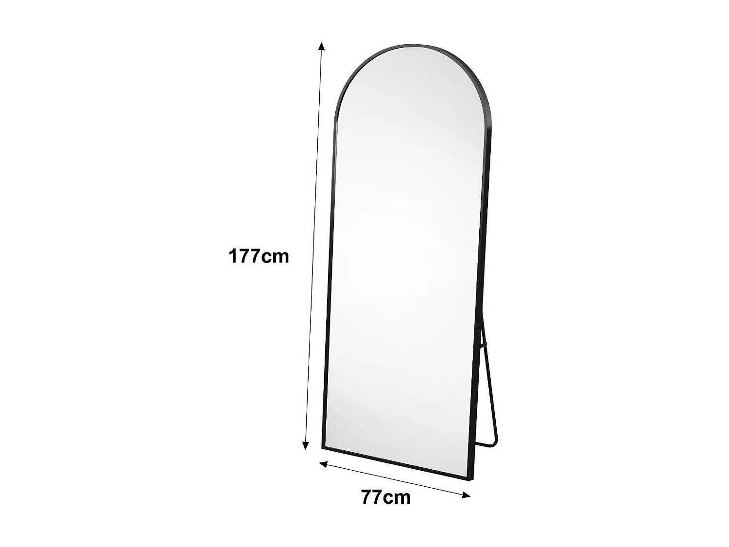 Miroir sur pied incurvé noir 177 x 77  cm - cadre noir- verre trempé - grand miroir plein pied