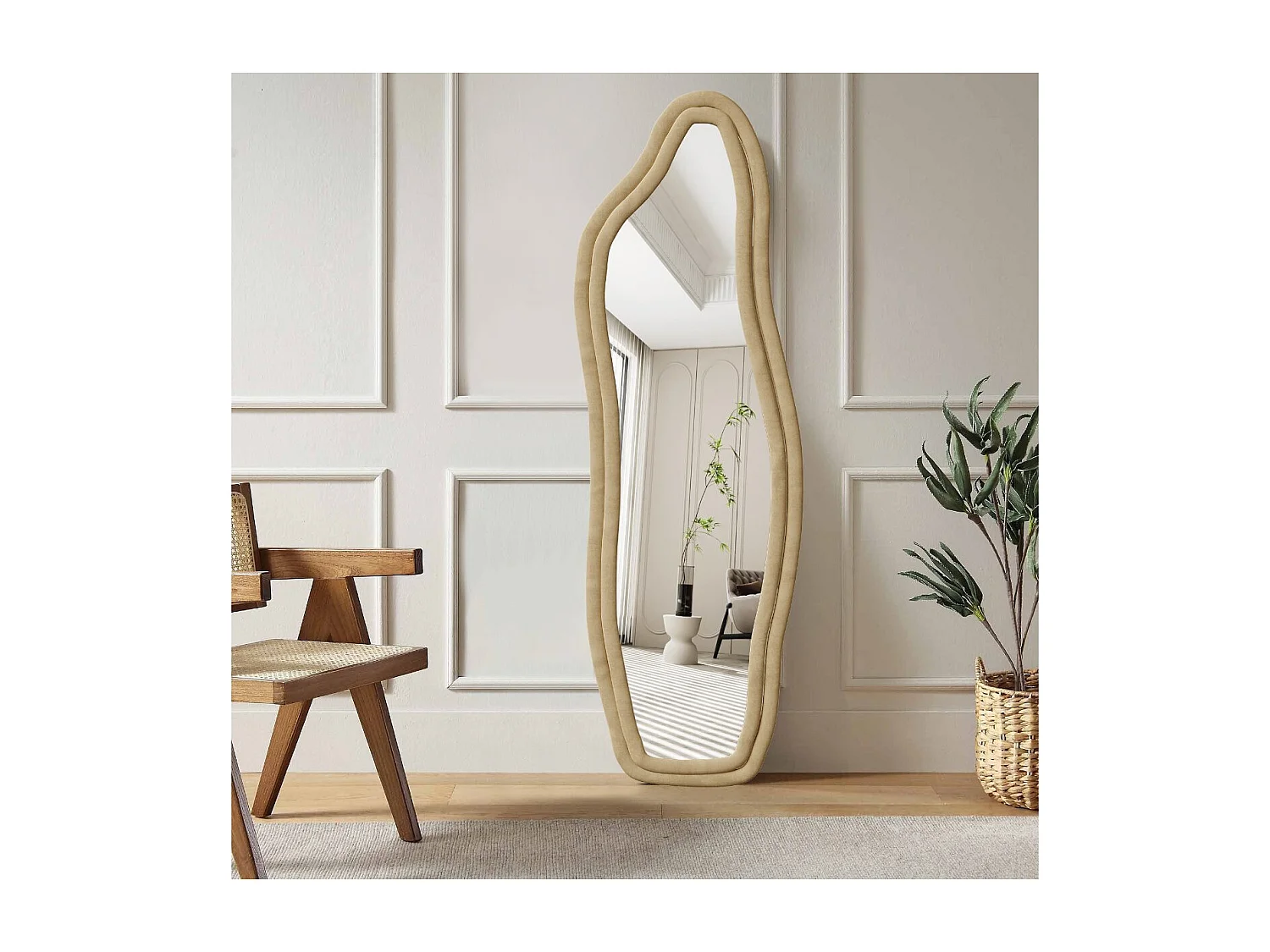 Miroir sur Pied Irrégulier 160x50cm, Grand Miroir posé au Mural/Suspendu/Appuyé,cadre épais jaune - verre trempé- grand format
