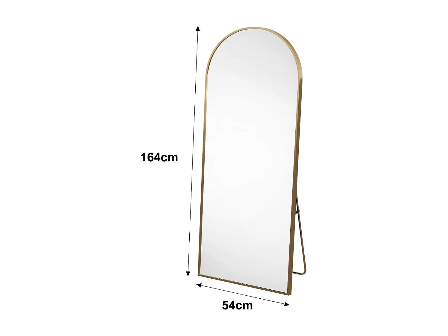 Miroir sur pied incurvé doré 164 x  54 cm - cadre doré- verre trempé - grand miroir plein pied