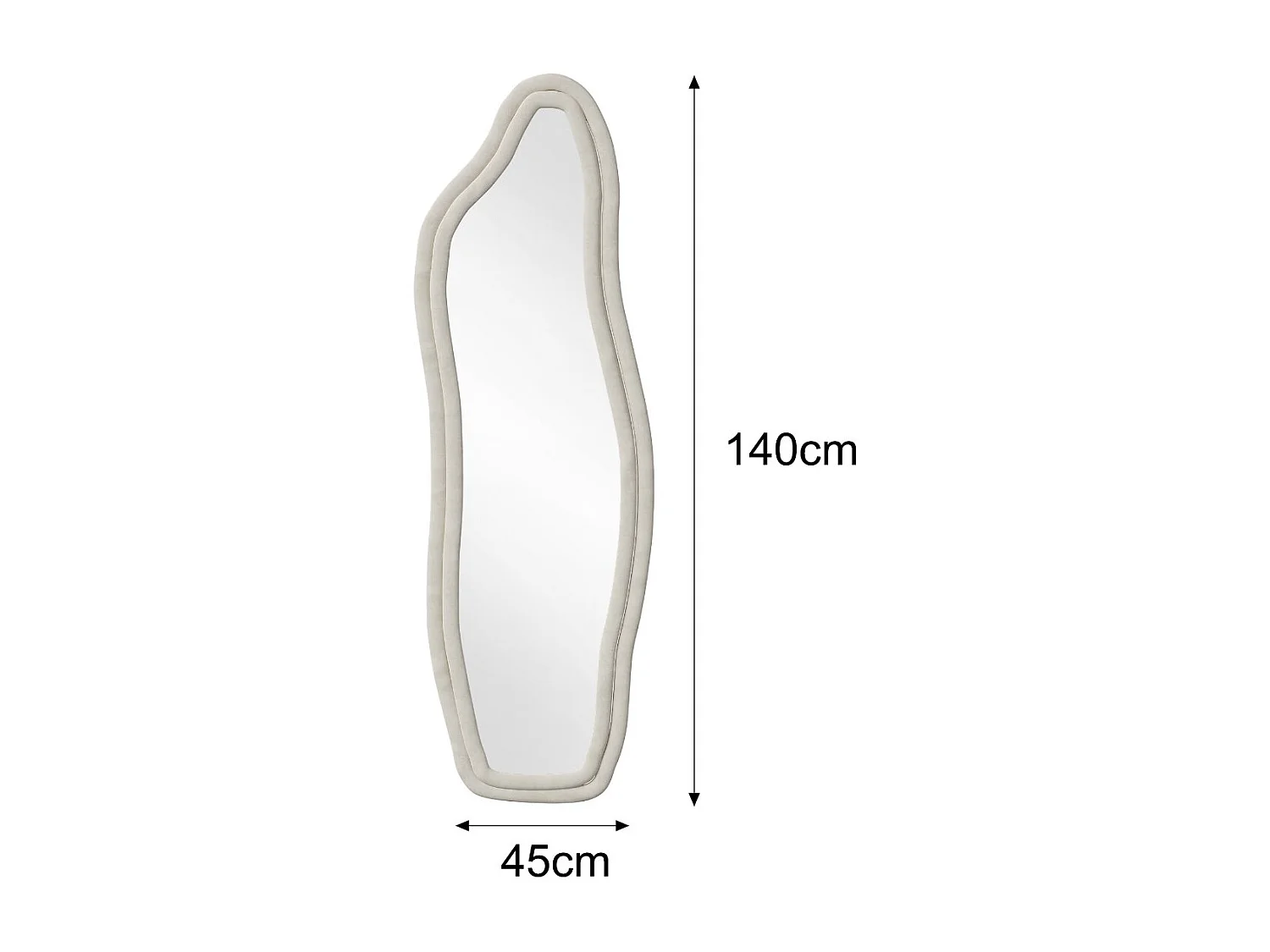 Miroir irrégulier 140×45 cm avec cadre en velours Blanc – Design moderne, verre trempé HD