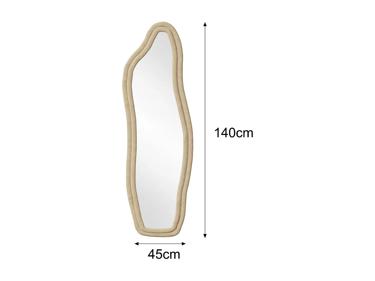 Miroir irrégulier 140×45 cm avec cadre en velours Jaune – Design moderne, verre trempé HD