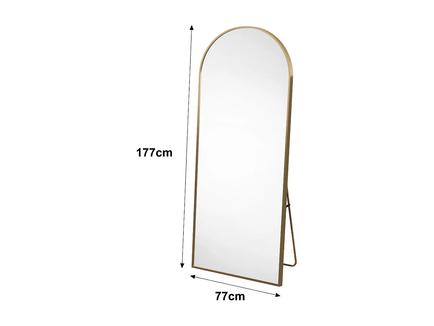 Miroir sur pied incurvé doré 177  x 77 cm - cadre doré- verre trempé - grand miroir plein pied