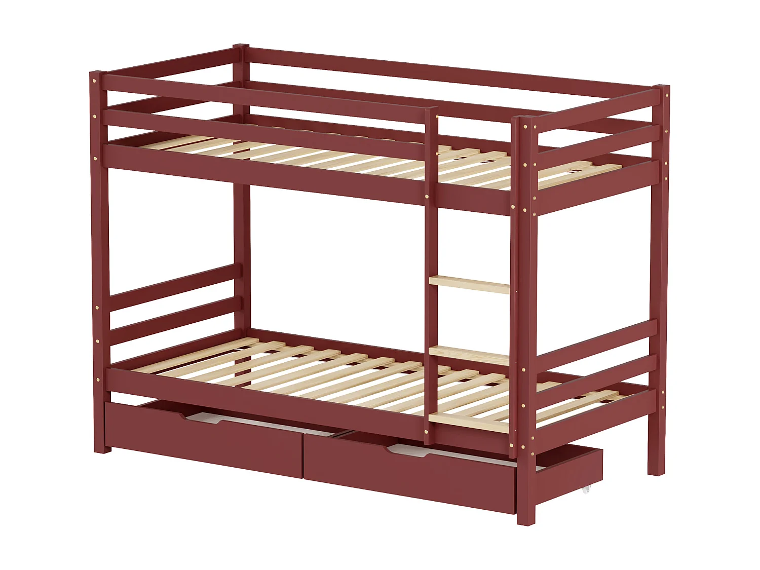 Lits superposés pour enfants 190x90cm terracotta avec tiroirs AMBRE
