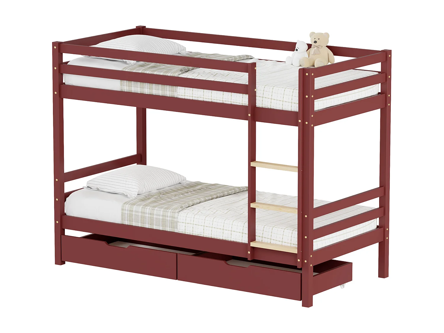 Lits superposés pour enfants 190x90cm terracotta avec tiroirs AMBRE
