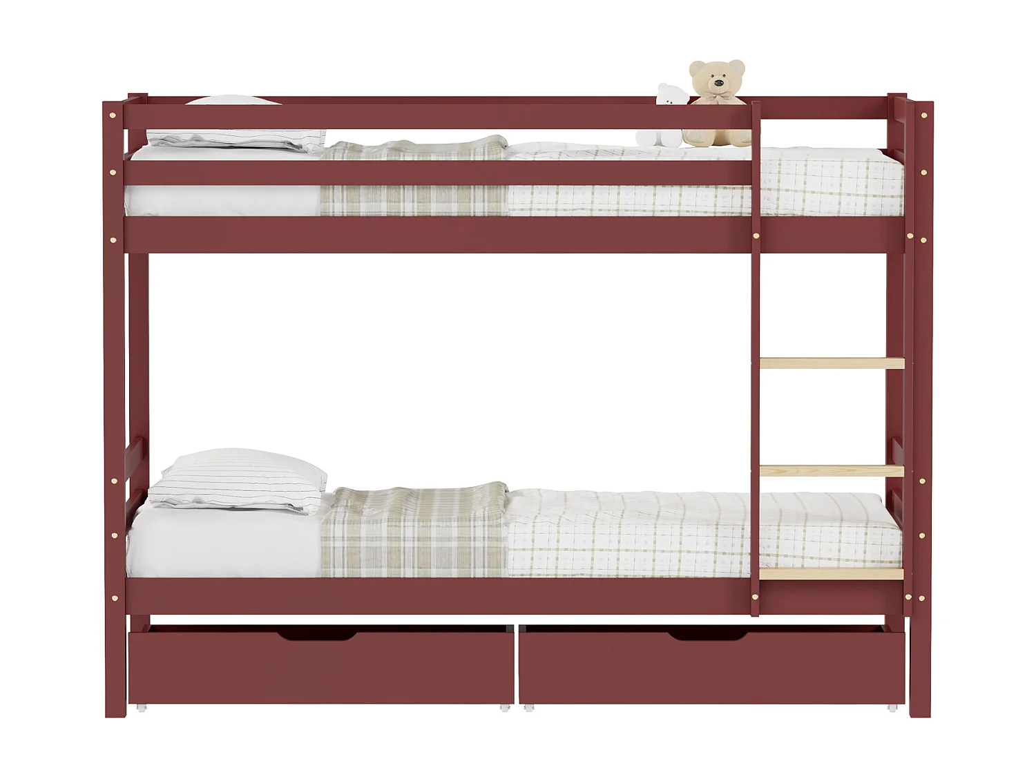 Lits superposés pour enfants 190x90cm terracotta avec tiroirs AMBRE