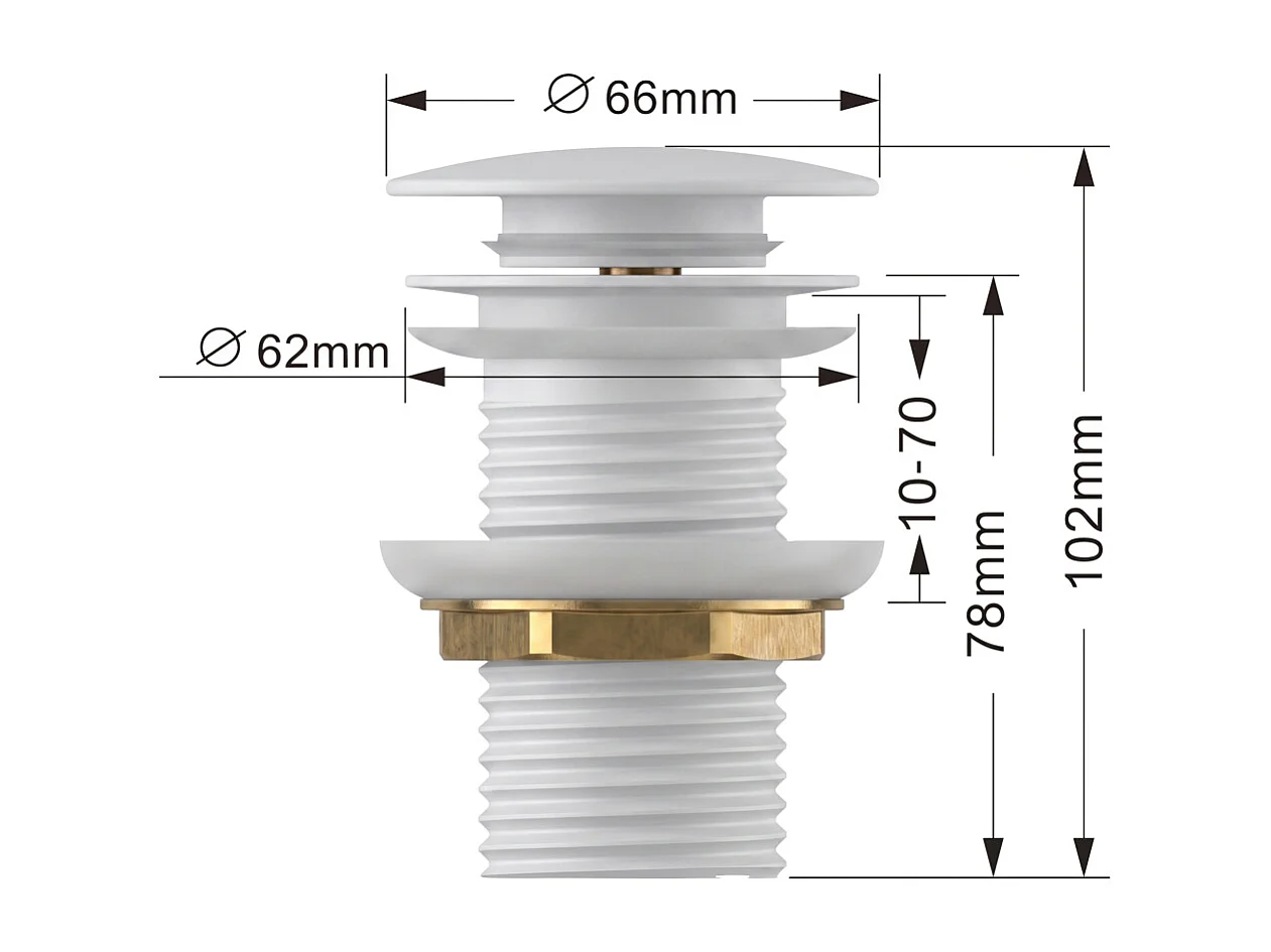 Bonde lavabo Clic Clac sans trop plein acier inoxydable Blanc