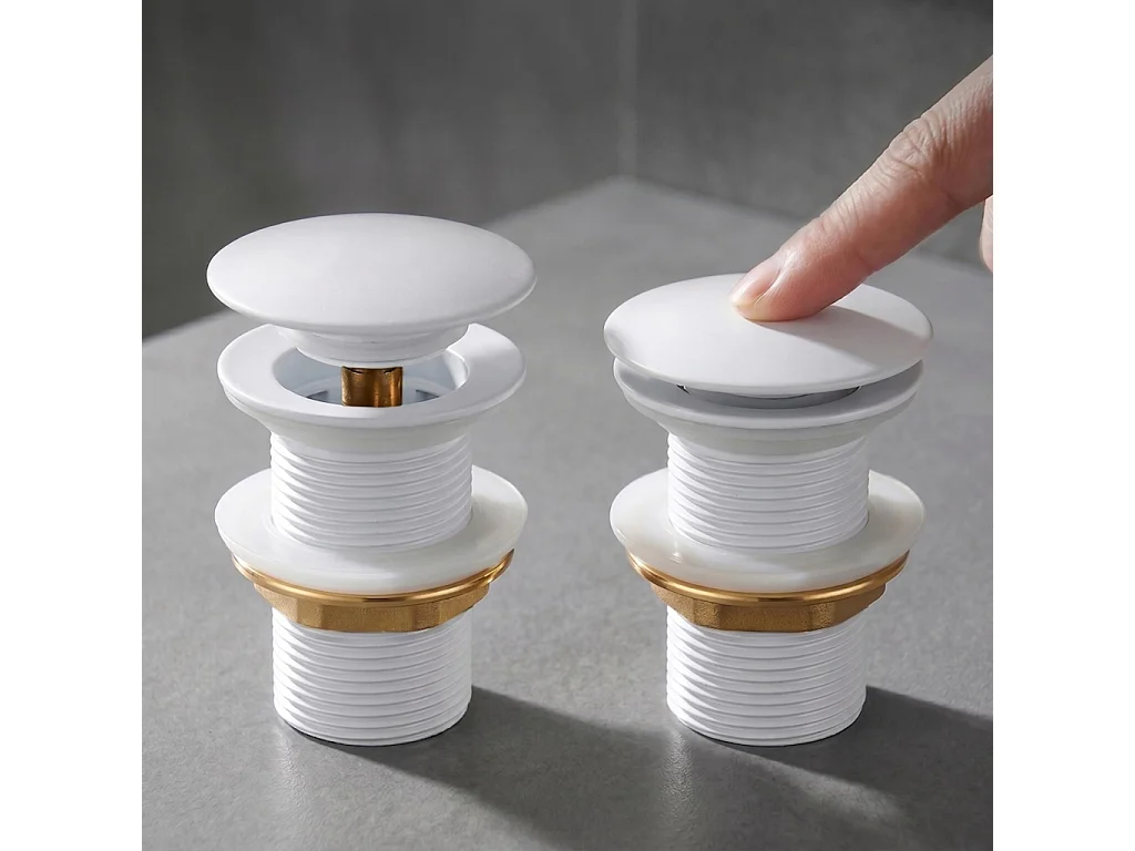 Bonde lavabo Clic Clac sans trop plein acier inoxydable Blanc