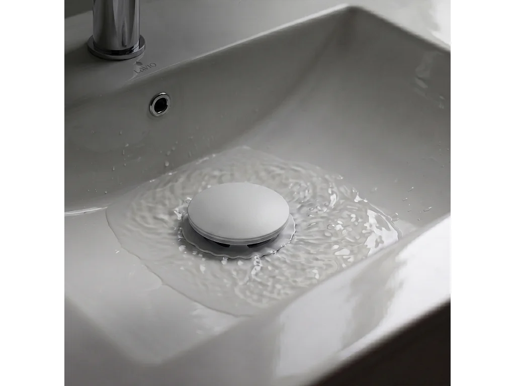 Bonde lavabo Clic Clac sans trop plein acier inoxydable Blanc