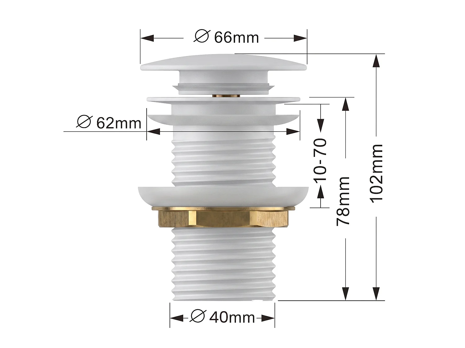 Bonde lavabo Clic Clac sans trop plein acier inoxydable Blanc