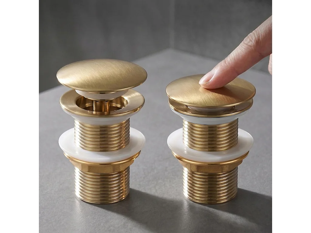 Bonde lavabo Clic Clac sans trop plein acier inoxydable Or