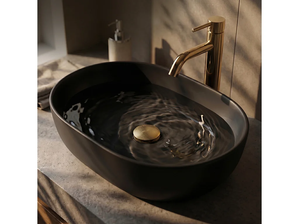 Bonde lavabo Clic Clac sans trop plein acier inoxydable Or