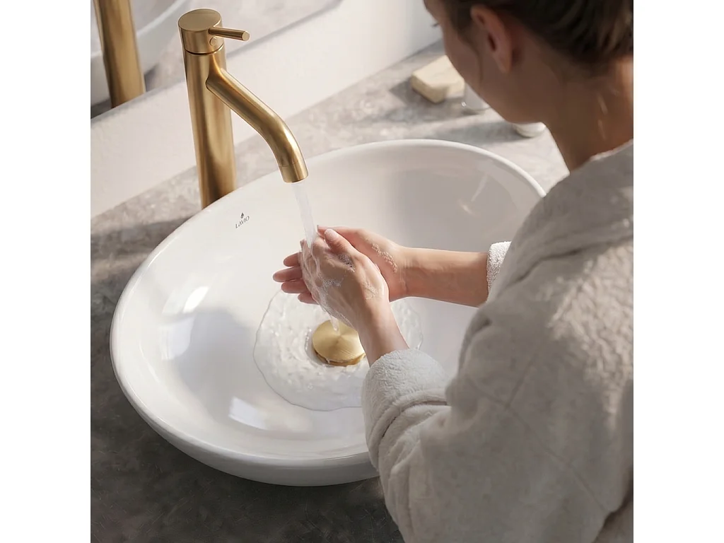 Bonde lavabo Clic Clac sans trop plein acier inoxydable Or