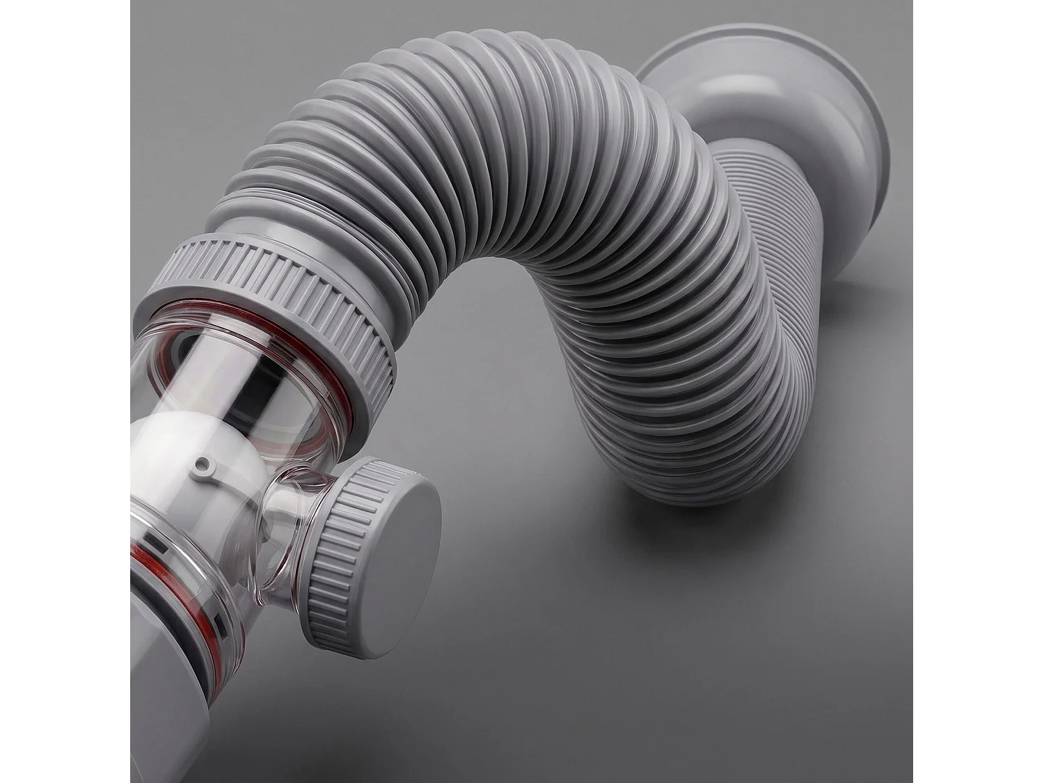 Siphon lavabo flexible extensible gain de place Gris