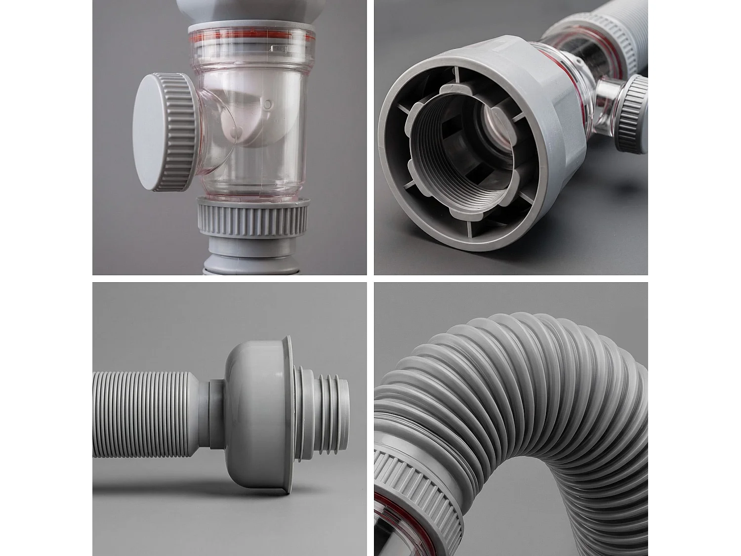Siphon lavabo flexible extensible gain de place Gris