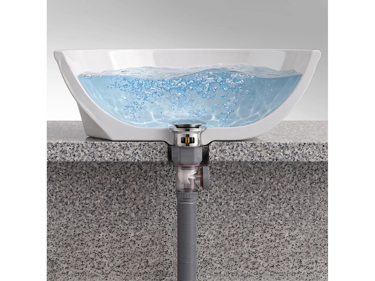 Siphon lavabo flexible extensible gain de place Gris