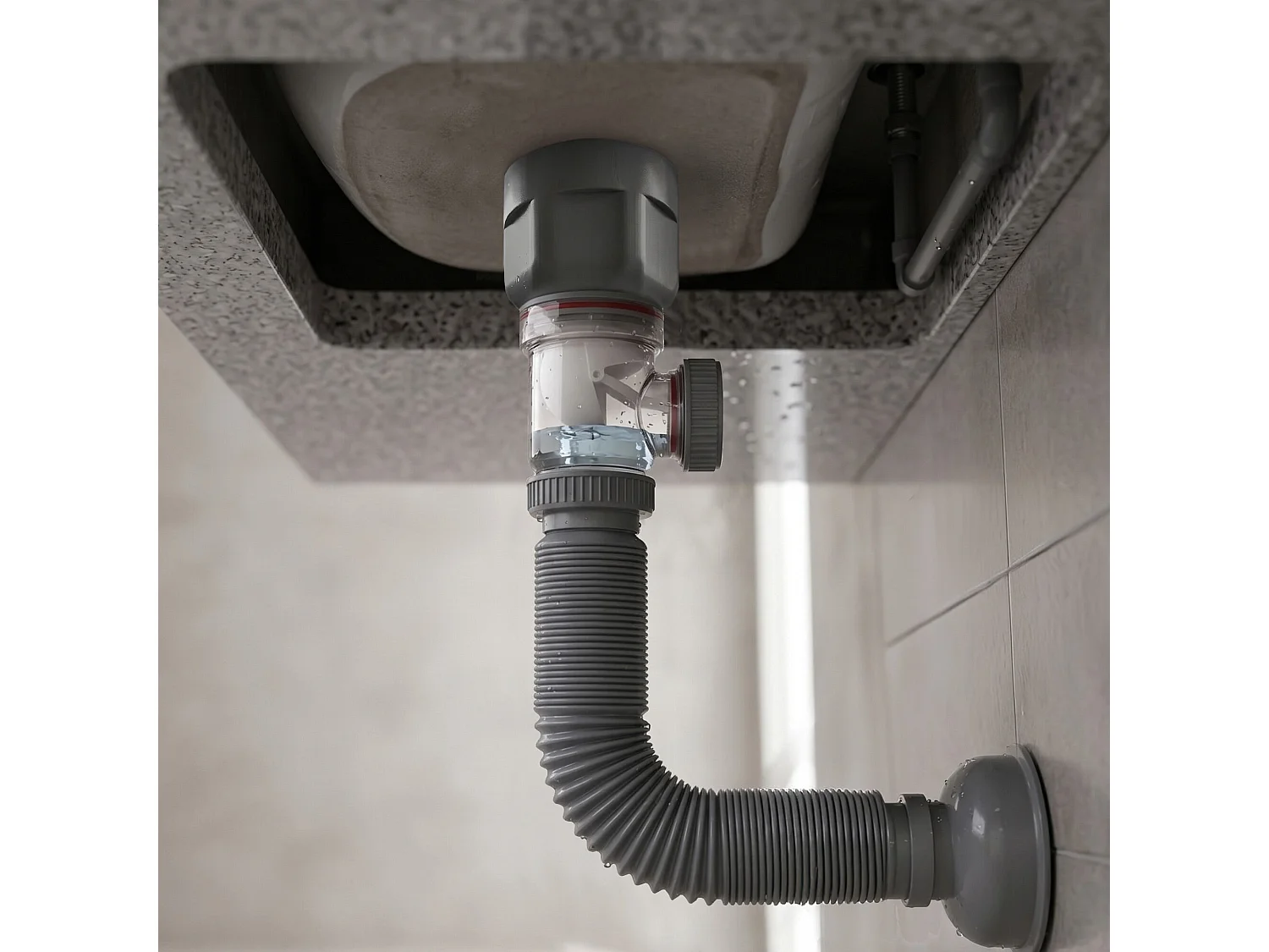 Siphon lavabo flexible extensible gain de place Gris