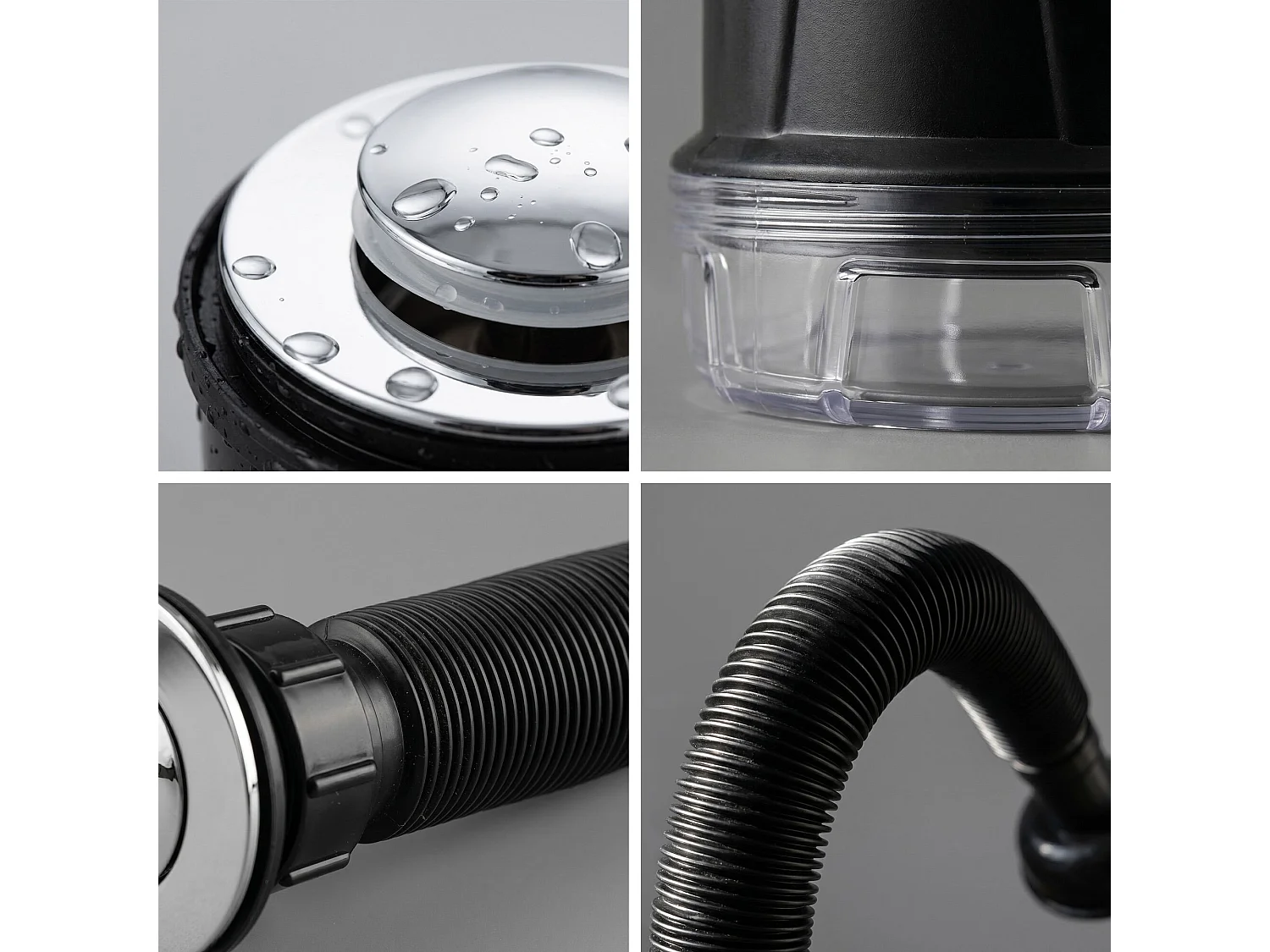Ensemble Siphon gain de place flexible et Bonde lavabo Clic Clac Chromé