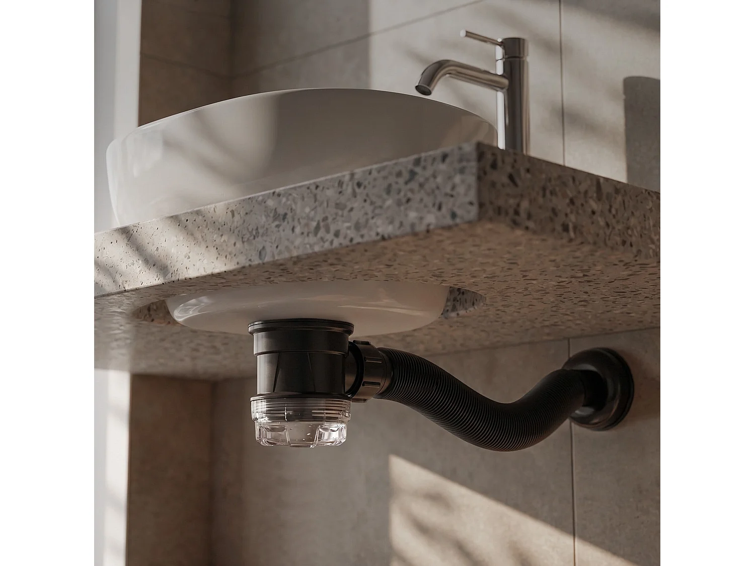 Ensemble Siphon gain de place flexible et Bonde lavabo Clic Clac Chromé