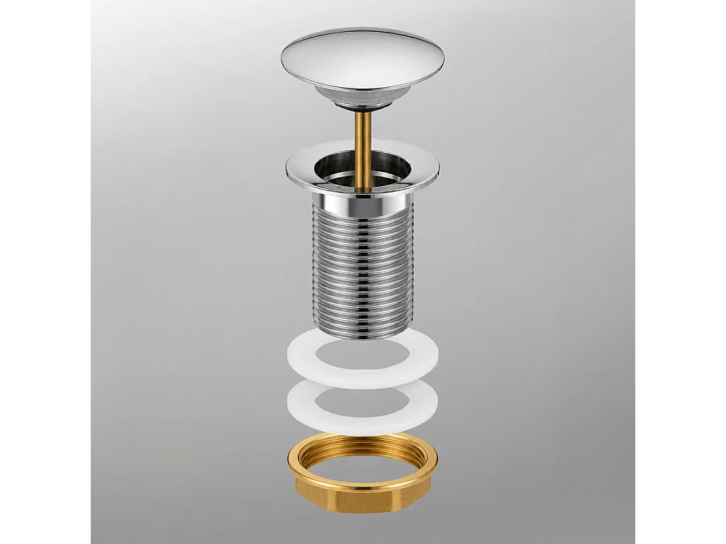 Bonde lavabo Clic Clac sans trop plein acier inoxydable Chrome
