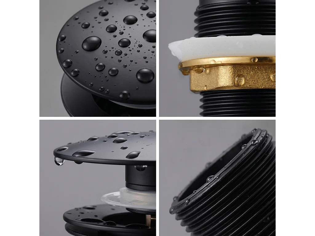 Bonde lavabo Clic Clac sans trop plein acier inoxydable Noir